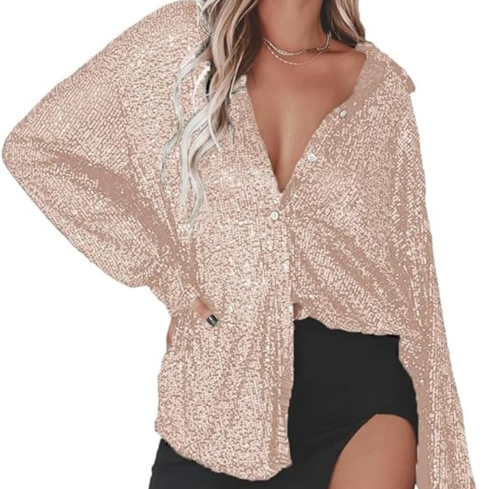 PLUS SEQUIN DEEP CUFF SHIRT CHAMPAGNE -20